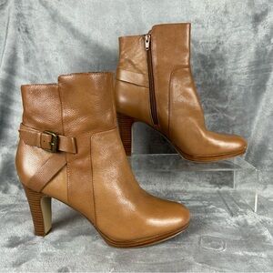 Nine West Stiletto‎ Boots Womens 10 Tan Pebbled Leather Buckle Detail Buccaneer